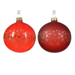 Lot De 6 Boules De Noël (D80 Mm) En Verre Couronne D'étoiles Rouge