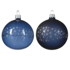 Lot De 6 Boules De Noël (D80 Mm) En Verre Couronne D'étoiles Bleu Nuit