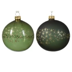 Lot De 6 Boules De Noël (D80 Mm) En Verre Couronne D'étoiles Vert Sapin