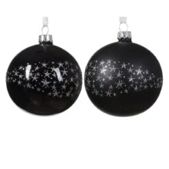 Lot De 6 Boules De Noël (D80 Mm) En Verre Couronne D'étoiles Noir