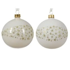 Lot De 6 Boules De Noël (D80 Mm) En Verre Couronne D'étoiles Blanc Laine