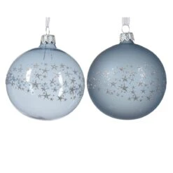 Lot De 6 Boules De Noël (D80 Mm) En Verre Couronne D'étoiles Bleu Vaporeux