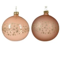 Lot De 6 Boules De Noël (D80 Mm) En Verre Couronne D'étoiles Rose Pétillant