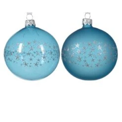 Lot De 6 Boules De Noël (D80 Mm) En Verre Couronne D'étoiles Bleu Pétillant