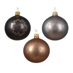 Lot De 6 Boules De Noël (D80 Mm) En Verre Til Noir, Gris Marbre Et Brun Gingembre