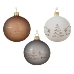 Lot De 6 Boules De Noël (D80 Mm) En Verre Clay Blanc, Gris Marbre Et Brun Gingembre