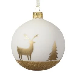 Lot De 6 Boules De Noël (D80 Mm) En Verre Rafy Blanc Laine -Village de Noel 6 boule verre mat renne blanc laine 128949 1685960392