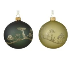 Lot De 6 Boules De Noël (D80 Mm) En Verre Champignons Pistache -Village de Noel 6 boule verre translucide champignon 128908 1685966860