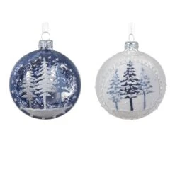 Lot De 6 Boules De Noël (D80 Mm) En Verre Forêt De Sapins Bleu -Village de Noel 6 boule verre translucide sapins neige 2col 129085 1685436849