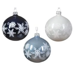 Lot De 6 Boules De Noël (D80 Mm) En Verre Starre Bleu -Village de Noel 6 boule verre winterwhite hazy blue night blue 128905 1685967033