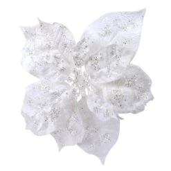 Poinsettia De Noël Pailletée Glit (16 Cm) Sur Clip Blanc