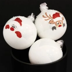 Lot De 6 Boules De Noël En Verre (D80 Mm) Filou Blanc -Village de Noel 71129 1601025727