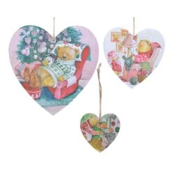 Lot De 3 Coeurs De Noël à Suspendre Petit Ourson Multicolore