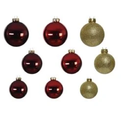 Lot De 42 Boules De Noël En Verre (D60 Mm) (D50 Mm) En Verre Domeona Or/ Rouge
