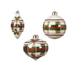 Lot De 3 Boules De Noël En Verre (D12 Mm) Houx En Feuille Vert -Village de Noel boite de 3 boite a 3 en verre ornement verre couleur brillante decalco feuille houx carreaux mix dia8 00 h12 00cm argent 115936 1654178250