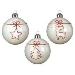 Lot De 3 Boules De Noël En Verre (D80 Mm) Tradition Blanc