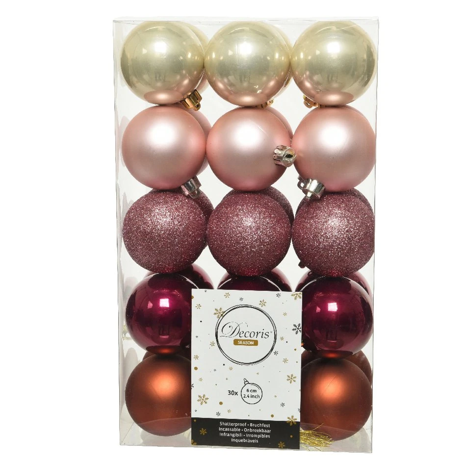 Lot De 30 Boules De Noël (D60 Mm) Alpine Multi Vieux Rose 3 Lot De 30 Boules De Noël (D60 Mm) Alpine Multi Vieux Rose