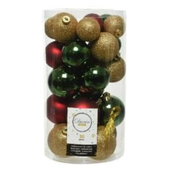 Lot De 30 Boules De Noël Alpine Mix Couleurs Or / Vert Sapin
