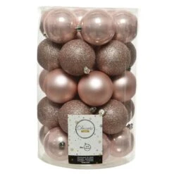 Lot De 34 Boules De Noël (D80 Mm) Alpine Rose Poudré