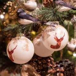 Lot De 3 Boules De Noël (D80 Mm) En Verre Comète Blanc -Village de Noel boite fenetre a 3 blanc boule verre brillant mat renne 128416 1685714965