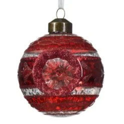 Lot De 3 Boules De Noël (D80 Mm) Antika Rouge -Village de Noel boite fenetre a 3 boule verre antique pourtour feuille reflex mix leaf border reflex 128831 1685715141