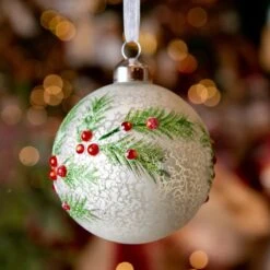 Lot De 3 Boules De Noël (D80 Mm) En Verre Houx Argent