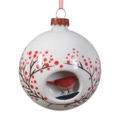 Lot De 3 Boules De Noël (D80 Mm) En Verre Sweets Blanc -Village de Noel boite fenetre a 3 boule verre oiseau 128838 1686042357