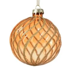 Lot De 3 Boules De Noël (D80 Mm) En Verre Torsade Rouge Cuivré