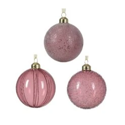 Lot De 3 Boules De Noël (D80 Mm) En Verre Sucréa Vieux Rose