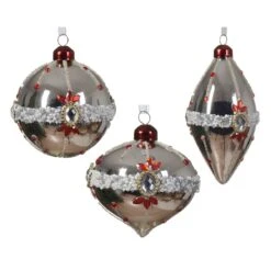 Lot De 3 Boules De Noël (D80 Mm) En Verre Ornéla Argent -Village de Noel boite fenetre a 3 ornement verre interieur argent 128793 1687265049