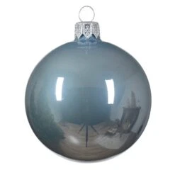 Lot De 4 Boules De Noël En Verre (D100 Mm) Arctique Brillantes Bleu Vaporeux