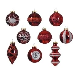 Lot De 9 Boules De Noël (D60 Mm) En Verre Gloria Rouge