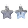 Lot De 2 étoiles De Noël à Suspendre En Verre Arctique Bleu Vaporeux -Village de Noel boite transp a 2 arctique etoile verre a paillettes or et perles 128642 1685435677