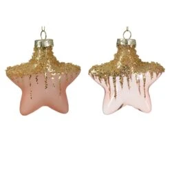 Lot De 2 étoiles De Noël à Suspendre En Verre Arctique Rose Pétillant