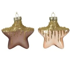 Lot De 2 étoiles De Noël à Suspendre En Verre Arctique Brun Café