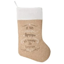Chaussette De Noël Jute Magique -Village de Noel botte jute grand modele imp h45cm b 63023