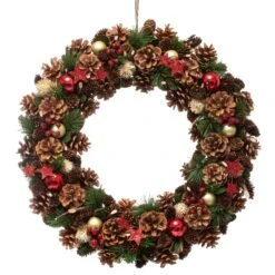 Couronne De Noël Décorée Houx étoiles Rouge