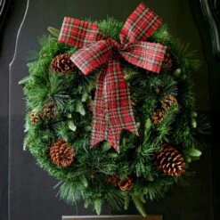 Couronne De Noël Décoré Noeud Tartan D50 Cm