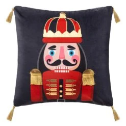 Coussin De Noël Carré (40 Cm) Casse-noisette Bleu Marine