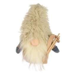 Lutin De Noël Skieur Lumineux Blanc H21 Cm