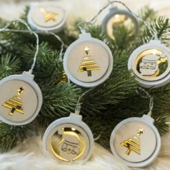 Guirlande Lumineuse à Piles Sapin Et Père-Noël Blanc Chaud 10 LED