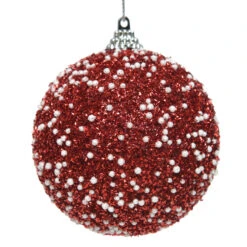 Lot De 12 Boules De Noël (D80 Mm) Strass Pailletés Rouge