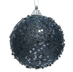 Lot De 12 Boules De Noël (D80 Mm) Strass Pailletés Bleu Nuit -Village de Noel lot de 12 boule mousse a paill a susp r na chapeau argent r nemballe d display noir a 12 dia8cm bleu nuit 70984