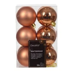 Lot De 12 Boules De Noël (D60 Mm) Alpine Rouge Cuivré