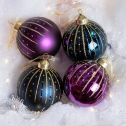 Lot De 12 Boules De Noël (D80 Mm) En Verre Tala Violet