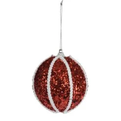 Lot De 12 Boules De Noël (D80 Mm) Zébrures Rouge