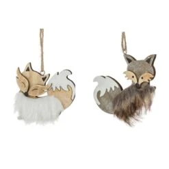 Lot De 2 Renards De Noël à Suspendre Chipeur Naturel