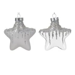 Lot De 2 étoiles De Noël à Suspendre En Verre Arctique Transparent