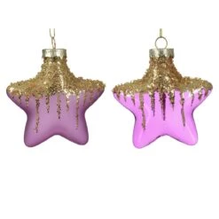 Lot De 2 étoiles De Noël à Suspendre En Verre Arctique Violet