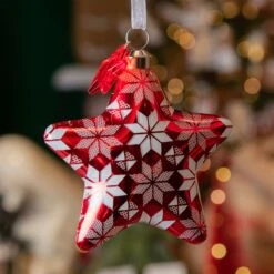 Lot De 2 étoiles De Noël à Suspendre En Verre Floconées Rouge